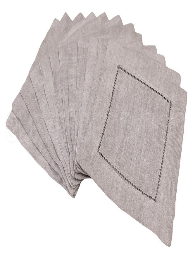 CleverDelights 6" Stone Linen Hemstitch Cocktail Napkins - 12 Pack - 100% Linen - Image 3