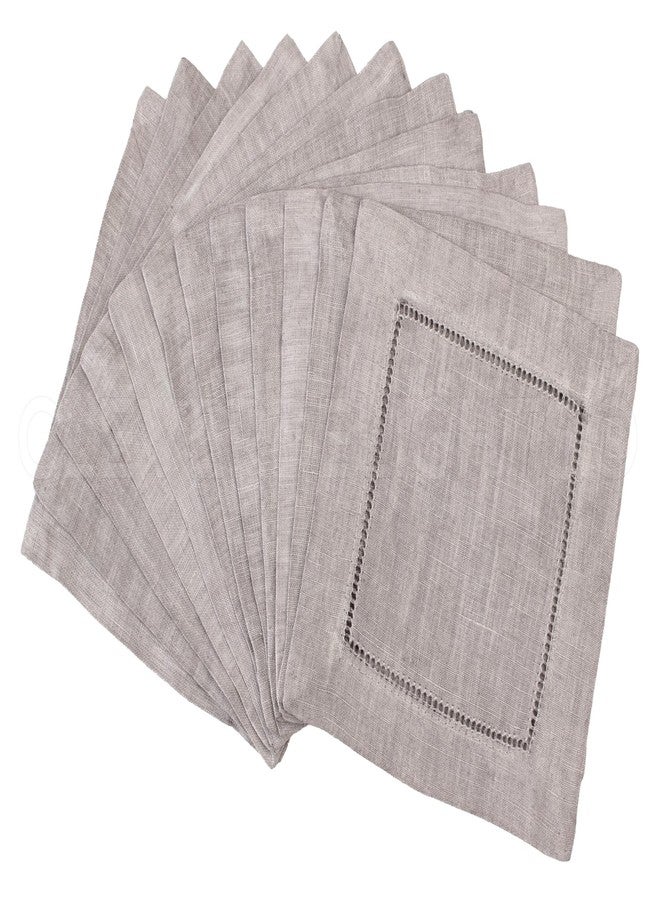CleverDelights 6" Stone Linen Hemstitch Cocktail Napkins - 12 Pack - 100% Linen - Image 1