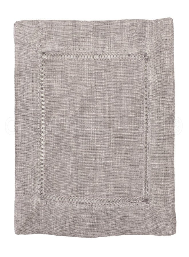 CleverDelights 6" Stone Linen Hemstitch Cocktail Napkins - 12 Pack - 100% Linen - Image 2