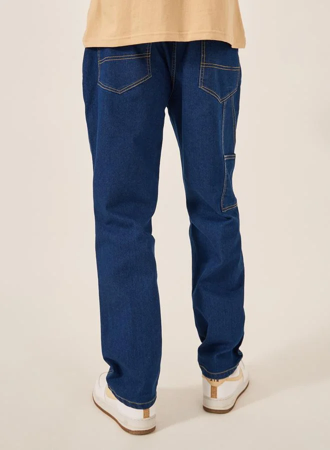 Styli Mid Rise Relaxed Fit Jeans with Contrast Stitch Detail
