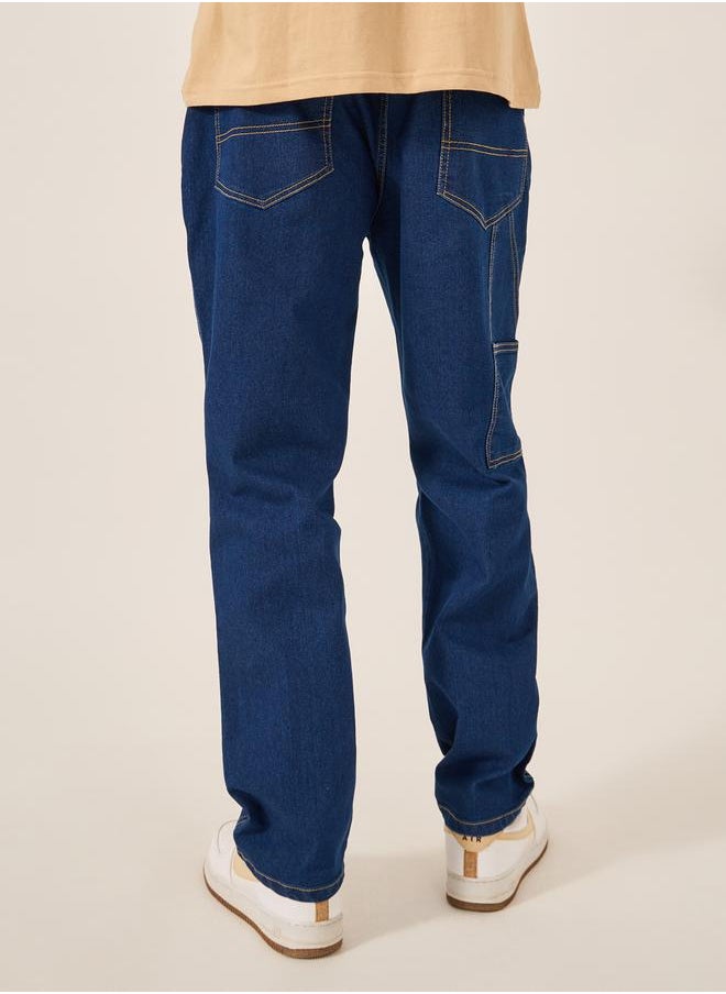 Styli Mid Rise Relaxed Fit Jeans with Contrast Stitch Detail  - Image 5