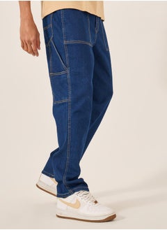 Styli Mid Rise Relaxed Fit Jeans with Contrast Stitch Detail  - Image 1