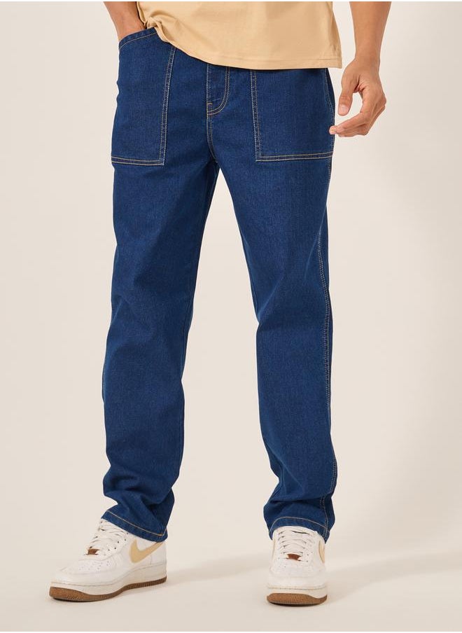 Styli Mid Rise Relaxed Fit Jeans with Contrast Stitch Detail  - Image 3