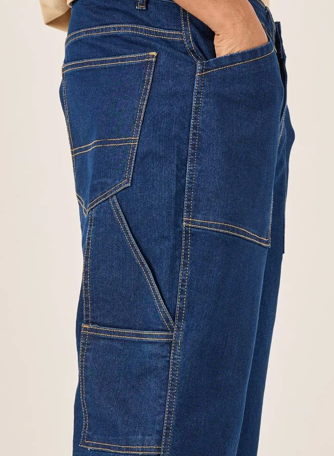 Styli Mid Rise Relaxed Fit Jeans with Contrast Stitch Detail