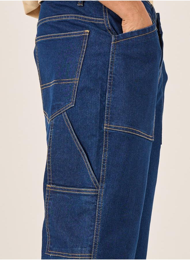 Styli Mid Rise Relaxed Fit Jeans with Contrast Stitch Detail  - Image 4