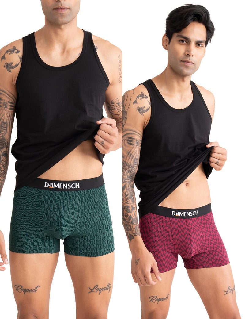 DAMENSCH Regular Fit Printed Cotton Blend Trunk Underwear Anti-Bacterial Moisture Wicking Breathable Microfibre Waistband Deo-Cotton Trunks for Men-Forest Biome,Rhododenron-M - Image 1