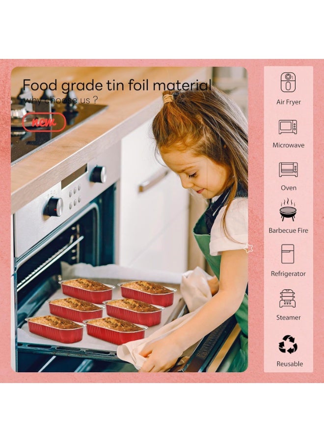 عام 50 عبوة من قوالب الكيك الصغيرة مع أغطية وملاعق، وصينية خبز مستطيلة من رقائق الألومنيوم، وصواني رغيف صغيرة وحاويات طعام بأغطية (أحمر، 6.8 أونصة) - Image 3