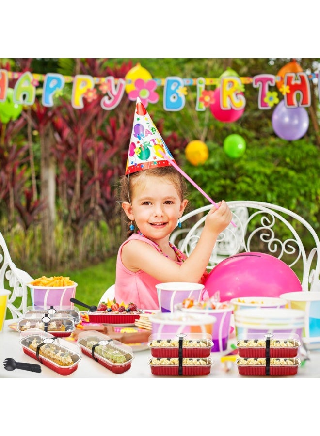 عام 50 عبوة من قوالب الكيك الصغيرة مع أغطية وملاعق، وصينية خبز مستطيلة من رقائق الألومنيوم، وصواني رغيف صغيرة وحاويات طعام بأغطية (أحمر، 6.8 أونصة) - Image 5