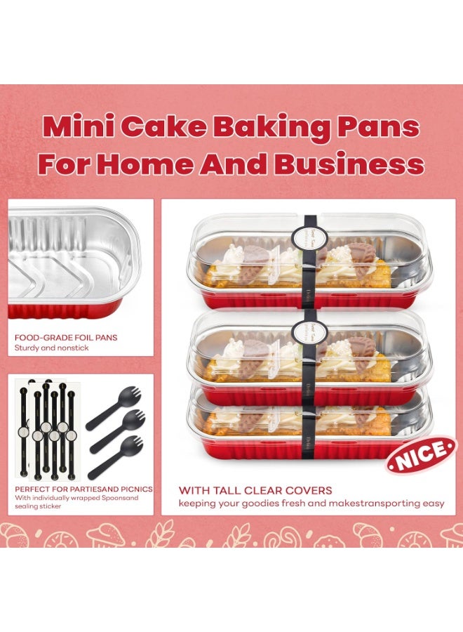 عام 50 عبوة من قوالب الكيك الصغيرة مع أغطية وملاعق، وصينية خبز مستطيلة من رقائق الألومنيوم، وصواني رغيف صغيرة وحاويات طعام بأغطية (أحمر، 6.8 أونصة) - Image 4