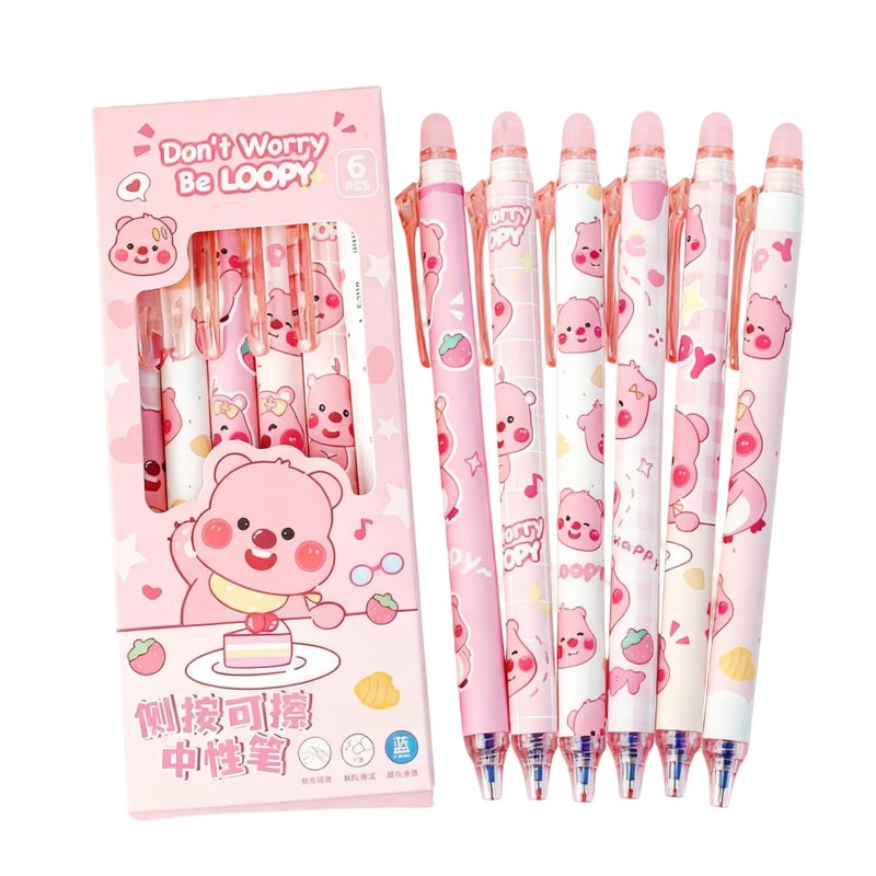 Rexinc Cartoon 6Pcs 0.5Mm Blue Erasable Gel Pens  Cute Cartoon Back To School Supplies Kawaii Mechanical Pencils For Office Kids Students Girls Boys Party Favors Gifts - Image 1