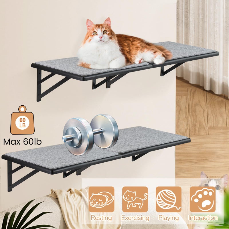 GADKE Cat Wall Shelves Set of 4, Purrfect Cat Furniture Set - 4 Piece Wooden Wall Shelves with Scratching Pad, Sleeping & Playing Area, Window Perch for Large Cats - Black - Image 5