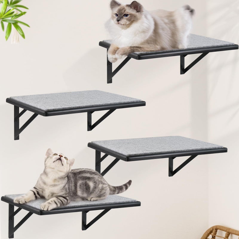 GADKE Cat Wall Shelves Set of 4, Purrfect Cat Furniture Set - 4 Piece Wooden Wall Shelves with Scratching Pad, Sleeping & Playing Area, Window Perch for Large Cats - Black - Image 1