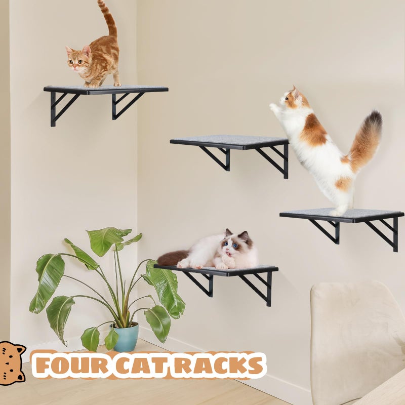 GADKE Cat Wall Shelves Set of 4, Purrfect Cat Furniture Set - 4 Piece Wooden Wall Shelves with Scratching Pad, Sleeping & Playing Area, Window Perch for Large Cats - Black - Image 3