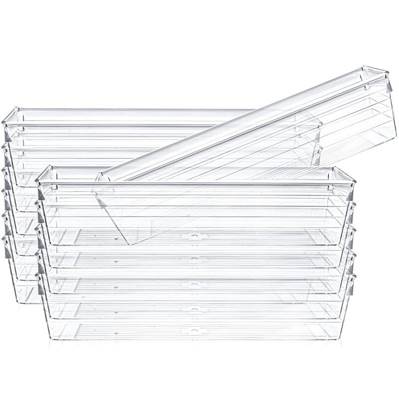 Kingrol 12 Pack Clear Drawer Organizers 9 x 3 x 2 Inch Drawer Divider Storage Bins Desk Storage Box Set for Kitchen Bedroom Bathroom Office Craft Supplies