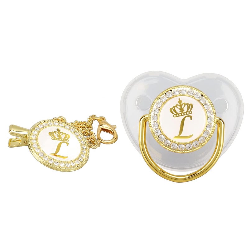 Focket مشابك مصاصة للبنات 26 حرف من الكريستال لمصاصة الأطفال مع حرف الاسم الأول مصاصة متلألئة منحنية للبنات حديثي الولادة مشابك مصاصة للبنات هدايا حفلات الأطفال أعياد الميلاد ل - Image 1