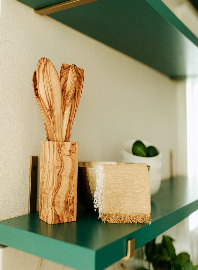 ثيرتين سيفس حامل أدوات المطبخ من خشب الزيتون من ترامانتو - وعاء خشبي مربع صغير الحجم 3 × 3 بوصة لأدوات المطبخ والطهي (ارتفاع 6 بوصات) - Image 5