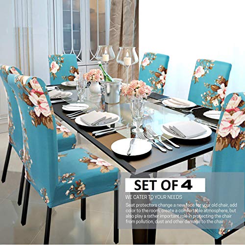 Styleys Polyester Blend Chair Cover Stretchable Printed Washable Elastic Chair Covers Set of 4 Seater for Home, Kitchen, Party, Restaurant, Hotel (SD14 Blue Flower) - Set of 4 - Image 2