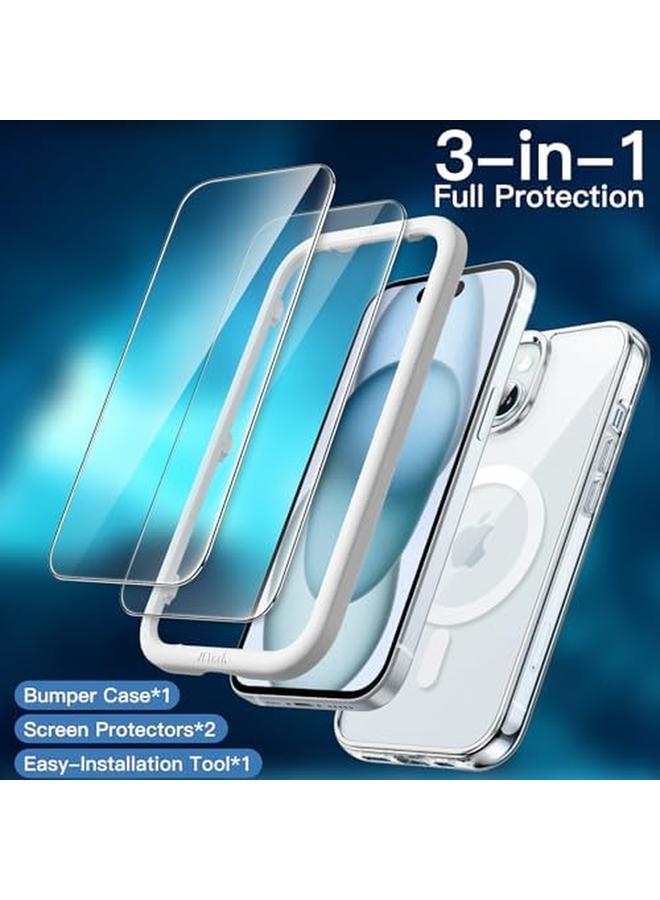 Jetech 3 In 1 Magnetic Case For Iphone 15 6.1 Inch With 2 Pack Tempered Glass Screen Protectors Compatible With Magsafe Shockproof Bumper Phone Cover Clear - Image 3