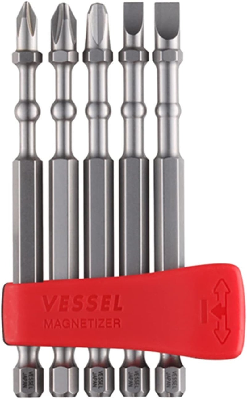 VESSEL IMAPCT BALL Torsion Bit with Mag Charge Holder 5PC. Set (+1, +2, +3, #4(3/16"), #6(1/4")) IBMG90K001 Made in Japan by VESSEL - Image 1