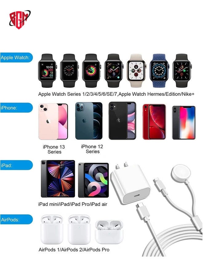 BGM USB C Charger for Apple Watch, 20W PD Fast Wall Charger Power Adapter with 2-in-1 iWatch Magnetic Charging Cable Compatible with Apple Watch Series 8/7/6/SE/5/4/3/2, iPhone 14/13/12/11/Pro/Max/Xs/XR/8 - Image 2
