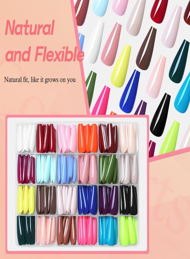Lifextol 576pc Coffin Press on Nails Long Fake Nails Press ons Acrylic Nail Press on Nail Coffin Glue on Nails for Women, 24 Color Stick on Nail Tip Artificial Fingernail Presson Nails with Glue&Tab - Image 2