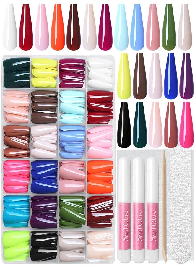 Lifextol 576pc Coffin Press on Nails Long Fake Nails Press ons Acrylic Nail Press on Nail Coffin Glue on Nails for Women, 24 Color Stick on Nail Tip Artificial Fingernail Presson Nails with Glue&Tab - Image 1