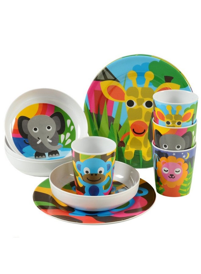فرنش بول 4 قطع من أدوات المائدة المصنوعة من الميلامين للأطفال، خالية من مادة BPA، آمنة للاستخدام في غسالة الأطباق، متينة، 4 قطع (عبوة من 1) مجموعة أطباق (الغابة) - Image 2
