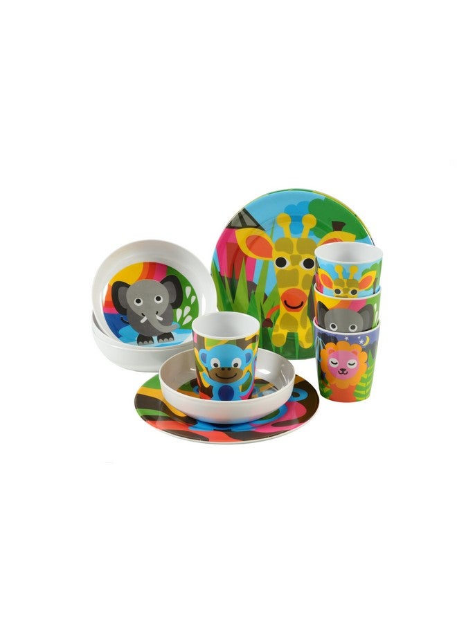 فرنش بول 4 قطع من أدوات المائدة المصنوعة من الميلامين للأطفال، خالية من مادة BPA، آمنة للاستخدام في غسالة الأطباق، متينة، 4 قطع (عبوة من 1) مجموعة أطباق (الغابة) - Image 3