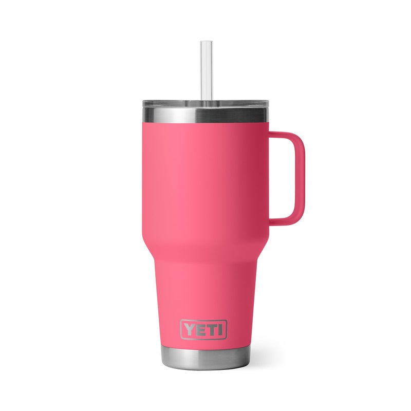 YETI Rambler 35 oz Tumbler with Handle and Straw Lid Travel Mug Water Tumbler Vacuum Insulated Cup with Handle Stainless Steel Tropical Pink