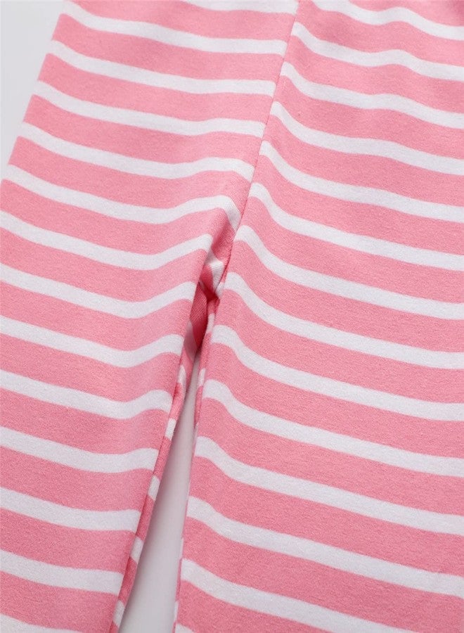 WEONEDREAM Baby Girl Pants Summer Spring Autumn Pink Stripe Bee Flowers Stretch Leggings for Baby Girls Kids Toddlers' Bottoms Cotton Fashion Comfortable Pants Size 6 7T Casual Playwear (1205, 7T) - Image 4