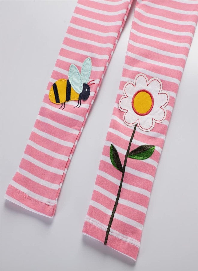 WEONEDREAM Baby Girl Pants Summer Spring Autumn Pink Stripe Bee Flowers Stretch Leggings for Baby Girls Kids Toddlers' Bottoms Cotton Fashion Comfortable Pants Size 6 7T Casual Playwear (1205, 7T) - Image 5