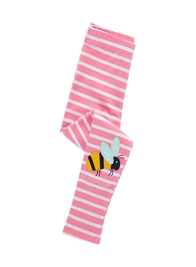 WEONEDREAM Baby Girl Pants Summer Spring Autumn Pink Stripe Bee Flowers Stretch Leggings for Baby Girls Kids Toddlers' Bottoms Cotton Fashion Comfortable Pants Size 6 7T Casual Playwear (1205, 7T) - Image 3