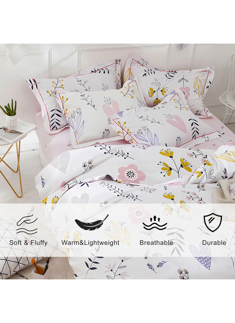 EAVD EAVD Garden Style Floral Comforter Set King White Microfiber Chic Pink Yellow Floral Loves Pattern Bedding Set 1 King Comforter with 2 Pillowcases Fresh Reversible Botanical Comforter Set  - Image 2