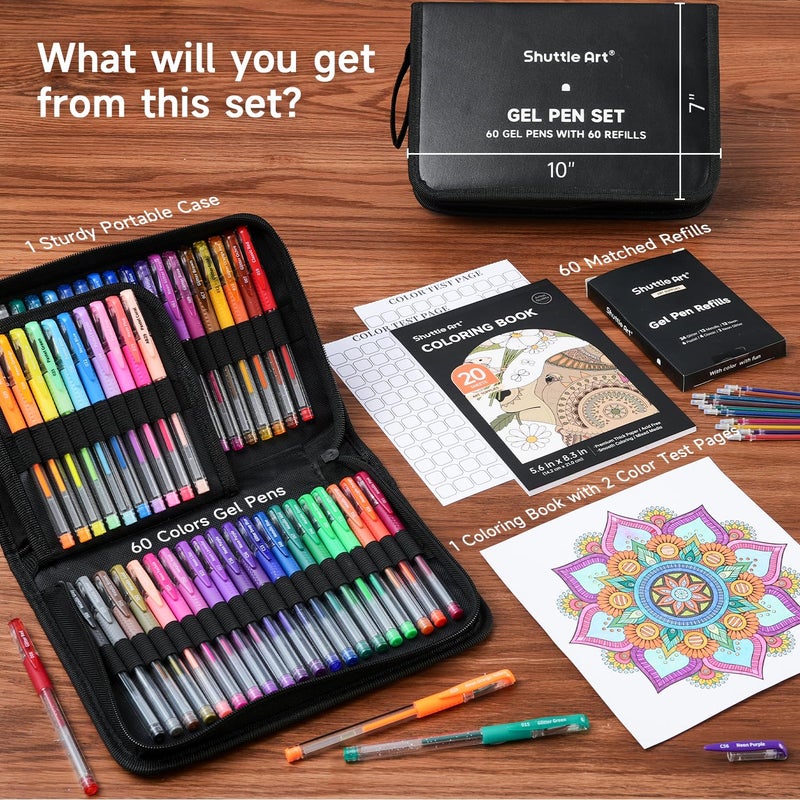 Shuttle Art Gel Pens, 120 Pack Gel Pen Set 60 Colored Gel Pen with 60 Refills for Adults Coloring Books Drawing Doodling Crafts Scrapbooking Journaling - Image 2