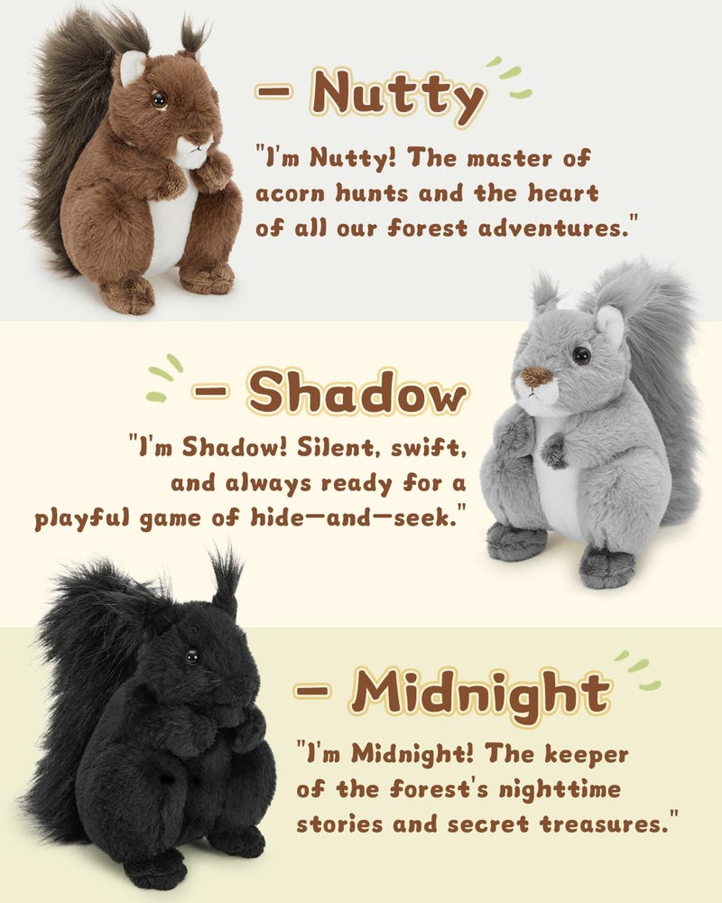 MaoGoLan 3Pcs Squirrel Stuffed Animals,Bulk Realistic Squirrel Plush Toys,7 inches Adorable and Fluffy Woodland Plushies Gift for Kids,Boys,Girls,Forest Animal Lover - Image 4