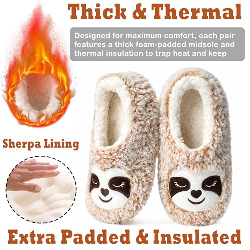 cosyone1997 Sloth Slippers for Women Indoor Non Slip Soft Sole Cute Animal Fuzzy Plush Slipper Socks Cozy Gifts for Women Adult Size 9-10 - Image 4
