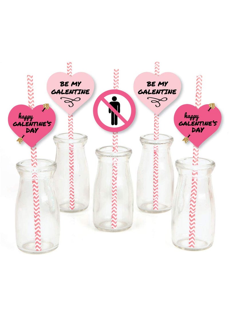 Big Dot of Happiness Big Dot of Happiness Be My Galentine - Paper Straw Decor - Galentines and Valentines Day Party Striped Decorative Straws - Set of 24  - Image 1