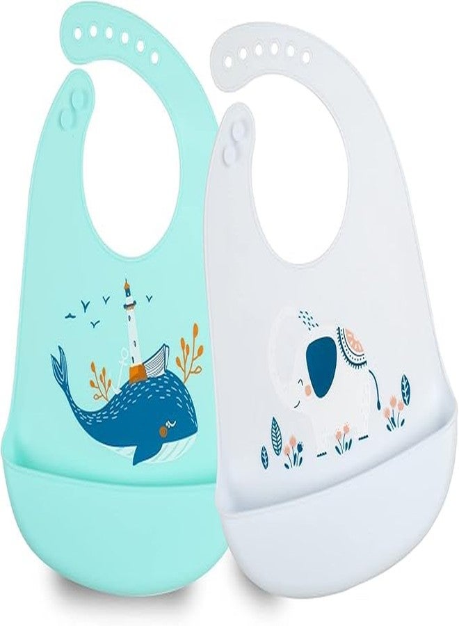 TONY STARK Silicone Baby Bib for Feeding & Weaning Babies & Toddlers, Waterproof, Washable & Reusable, Non Messy Easy Cleaning, No Bad Odour, Adjustable Neckline with Buttons (2 PC - Random Colors) - Image 1