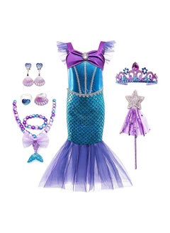 Beauenty Mermaid Dress Girls Party Cosplay Girl Clothing Birthday Princess Dress Kids Costume With Princess Jewelry Crown Set  - Image 1