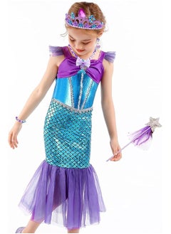 Beauenty Mermaid Dress Girls Party Cosplay Girl Clothing Birthday Princess Dress Kids Costume With Princess Jewelry Crown Set  - Image 3