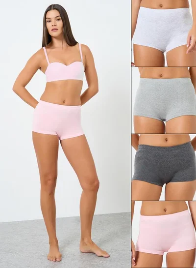 Styli Pack of 4 - Solid Cotton Elastic Waistband Boyshorts