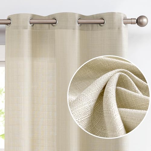 COLLACT COLLACT Beige Curtains Linen Textured Curtains 90 Inches Long for Living Room Casual Weave Light Filtering Semi Sheer Drapes Grommet Top Window Treatments W38 x L90 2 Panels Heathered Beige