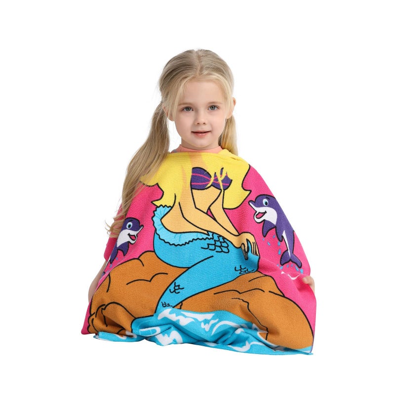 Kids Towels Hooded Bath Beach Towel Girls Boys Swim Pool Cover Up Super Absorbent Cute Cartoon Animal Sea - Image 5
