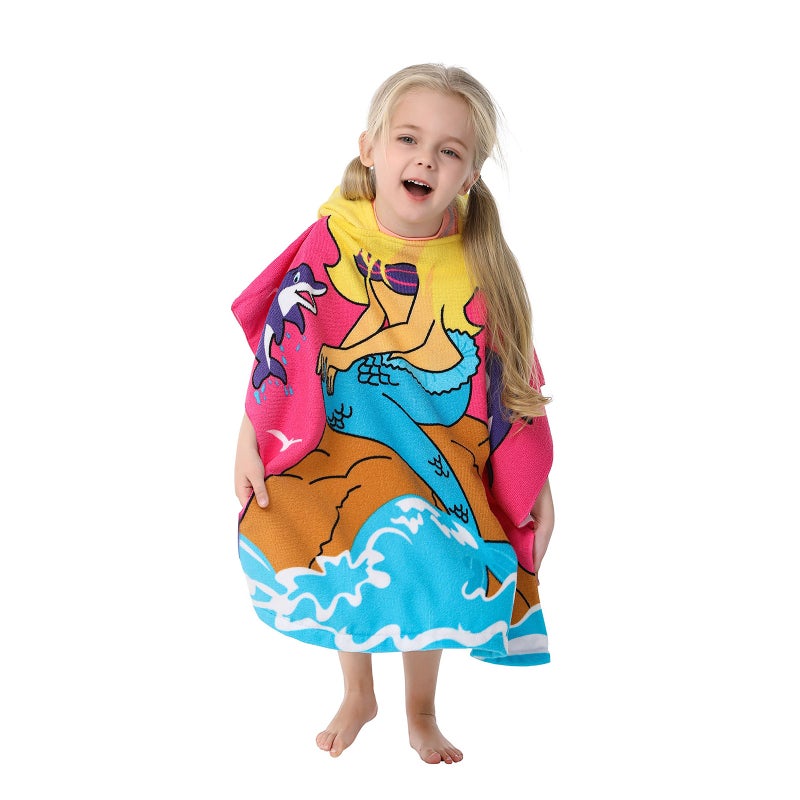 Kids Towels Hooded Bath Beach Towel Girls Boys Swim Pool Cover Up Super Absorbent Cute Cartoon Animal Sea - Image 2
