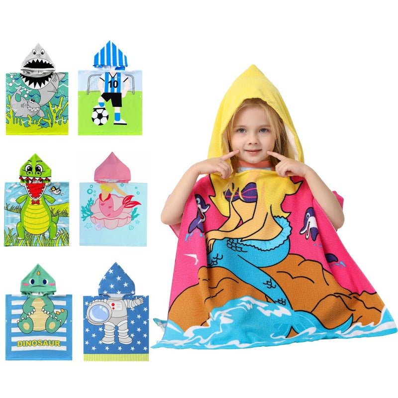 Kids Towels Hooded Bath Beach Towel Girls Boys Swim Pool Cover Up Super Absorbent Cute Cartoon Animal Sea - Image 4