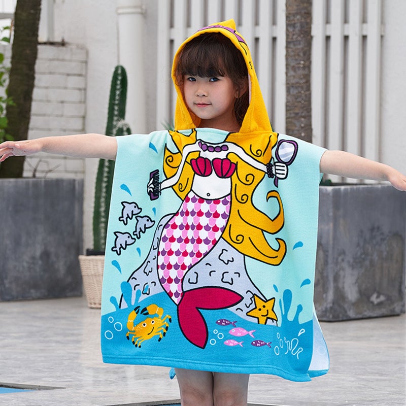 Kids Towels Hooded Bath Beach Towel Girls Boys Swim Pool Cover Up Super Absorbent Cute Cartoon Animal Sea - Image 1