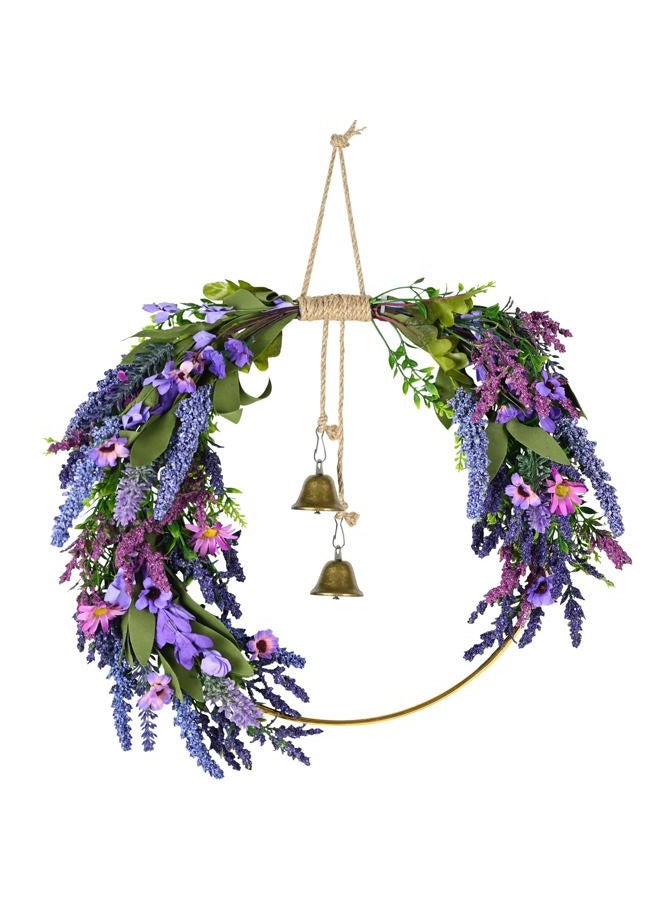 CMINAUS Lavender Wreaths for Front Door, Spring Wreaths Purple Daisy Flower Wreath with Green Leaves, Artificial Spring Summer Hoop Wreath for Door, Porch, Window Wall Farmhouse Outdoor Indoor Décor - Image 1