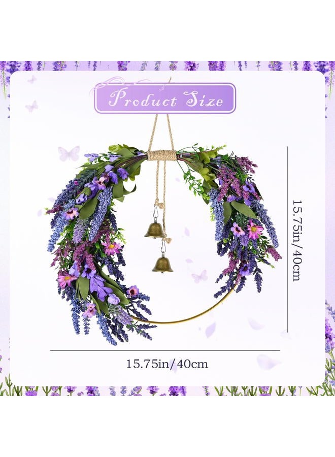 CMINAUS Lavender Wreaths for Front Door, Spring Wreaths Purple Daisy Flower Wreath with Green Leaves, Artificial Spring Summer Hoop Wreath for Door, Porch, Window Wall Farmhouse Outdoor Indoor Décor - Image 2