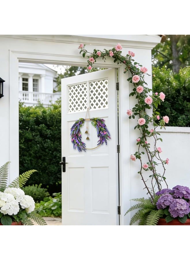 CMINAUS Lavender Wreaths for Front Door, Spring Wreaths Purple Daisy Flower Wreath with Green Leaves, Artificial Spring Summer Hoop Wreath for Door, Porch, Window Wall Farmhouse Outdoor Indoor Décor - Image 4