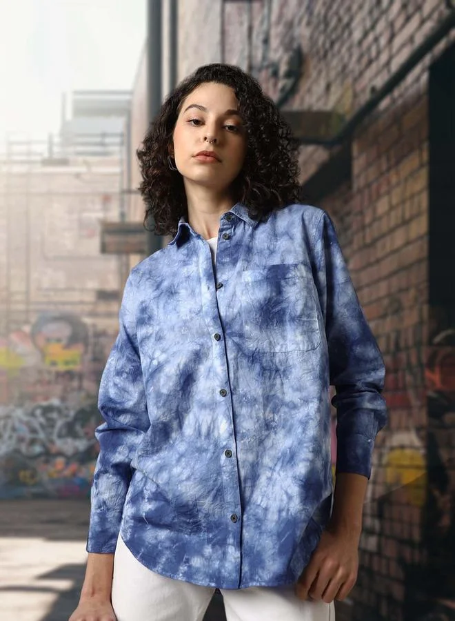 هوبرهولمي قميص نسائي قطن واسع بطبعة تاي داي كاجوال